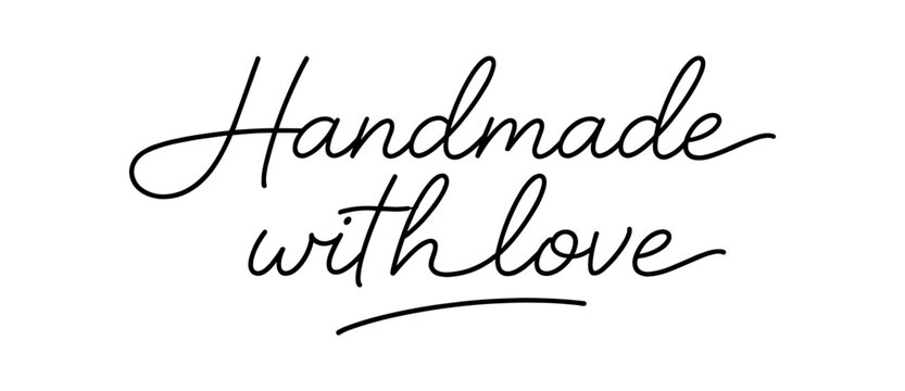 Clean modern monoline hand lettering of the phrase: Handmade with love . Smooth single line strokes rounded ends subtle right slant and kerning high readability vector like crisp edges