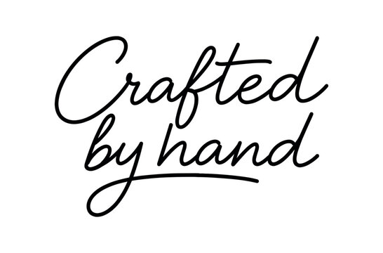 Clean modern monoline hand lettering of the phrase: Crafted by hand . Smooth single line strokes rounded ends subtle right slant and kerning high readability vector like crisp edges black