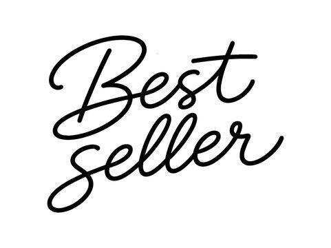 Clean modern monoline hand lettering of the phrase: Best seller . Smooth single line strokes rounded ends subtle right slant and kerning high readability vector like crisp edges black ink