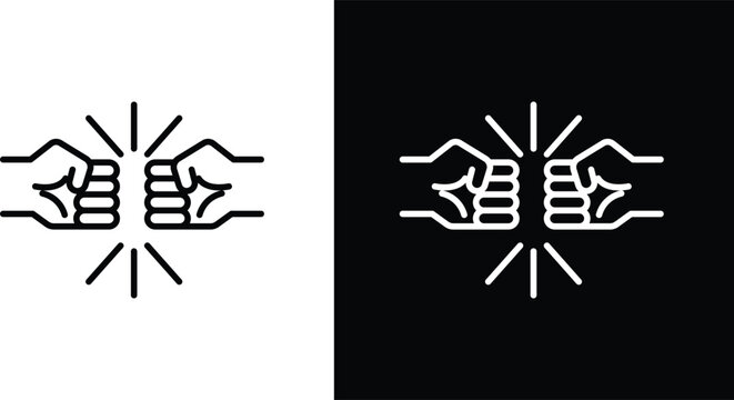 Fist bump icon pack in black and white colors