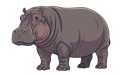 Obraz premium Large gray hippopotamus standing on a white background showing its massive body and small ears in a detailed style.