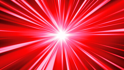 赤色の輝く光の集中線のエフェクト背景