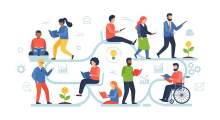 Fototapeta premium Diverse People Engaged in Learning and Professional Development: A Continuous Journey of Knowledge, Growth, and Innovation