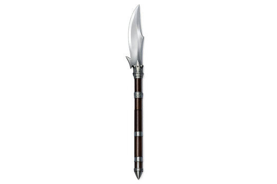 Ornate medieval halberd with a sharp steel blade and decorative metal accents
