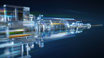 Abstract illustration of syringe with light trails against dark background