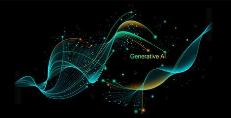 Illustration of abstract stream. Artificial intelligence. Big data, technology, AI, data transfer, data flow, large language model, generative AI © Krot_Studio