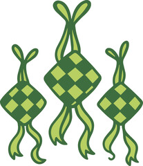 Traditional Indonesian Ketupat Rice Dumpling Woven Palm Leaf Icon for Eid Ramadan Celebration Illustration