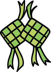 Traditional Indonesian Ketupat Rice Dumpling Woven Palm Leaf Icon for Eid Ramadan Celebration Illustration