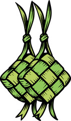 Traditional Indonesian Ketupat Rice Dumpling Woven Palm Leaf Icon for Eid Ramadan Celebration Illustration
