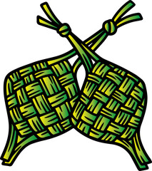 Traditional Indonesian Ketupat Rice Dumpling Woven Palm Leaf Icon for Eid Ramadan Celebration Illustration