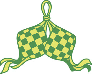 Traditional Indonesian Ketupat Rice Dumpling Woven Palm Leaf Icon for Eid Ramadan Celebration Illustration