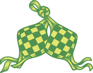 Traditional Indonesian Ketupat Rice Dumpling Woven Palm Leaf Icon for Eid Ramadan Celebration Illustration