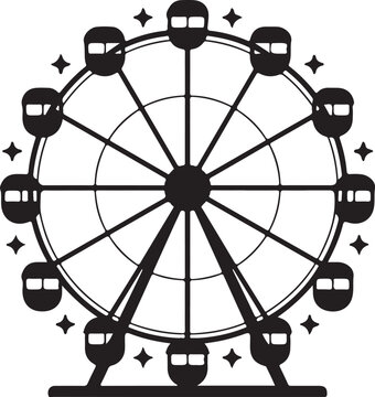 Black silhouette ferris wheel with star decorations