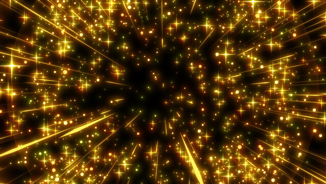 金色のキラキラしたエフェクトがはじけて飛び散るようなインパクトエフェクトの背景