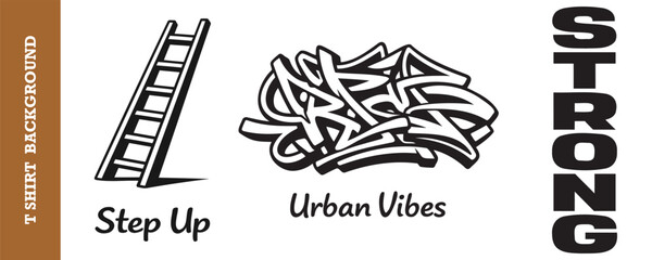 Creative illustration featuring a ladder step up and stylized graffiti text with a bold strong typography design © jubayer95