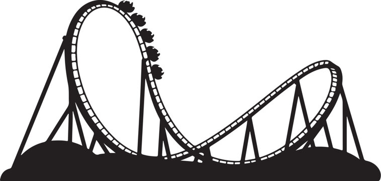 Black silhouette of a roller coaster with white dotted track
