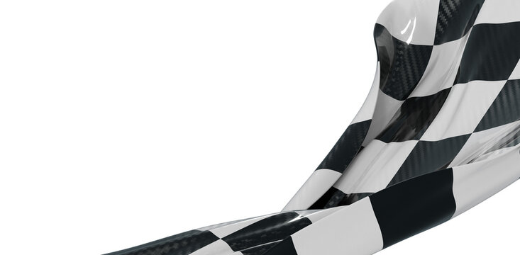 Close-up of a checkered racing flag waving dramatically against a white backdrop. Perfect for representing speed and vic