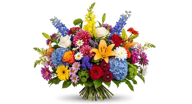 Vibrant Mixed Flower Bouquet With White Background Keywords: bouquet, flowers, floral