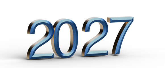 3D render of the year 2027 in metallic blue over a white background. Perfect for new year greetings, future concepts, a © vegefox.com
