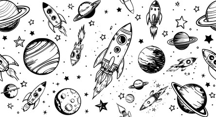 space vector pattern background, galaxy, star, universe, cosmic, seamless, astronomy, nebula, science, planet, constellation, wallpaper, dark, celestial, night, colloring book © STOCK VECTOR