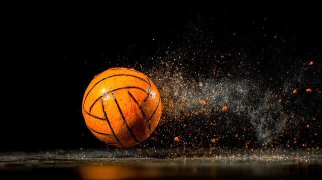 Orange ball with motion effect against black background sport or energy concept