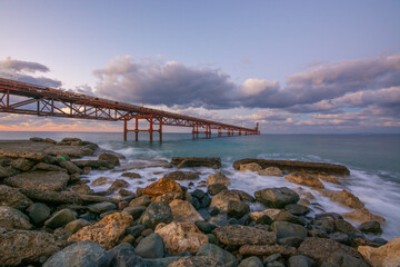 Obraz premium Long exposure of an abandoned commercial harbor in Lefke, Cyprus.