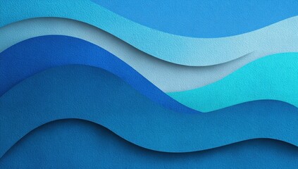 Abstract Blue Wavy Layers Background with Paper Cut Effect, Gradient Shades, and Subtle Shadows.