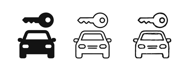 Car and key icon set. Vehicle rental or ownership symbol and automotive key access vector illustration. © drawing lines
