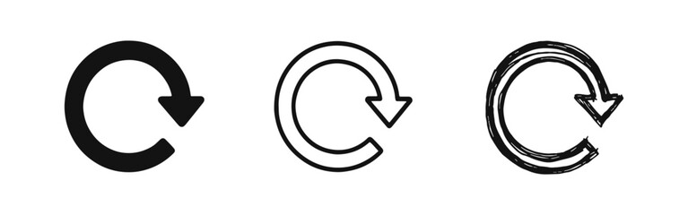 Reload or refresh icon set. Circular arrow symbol for update, reset, and synchronization vector illustration. © drawing lines