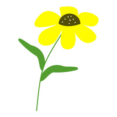 yellow flower with green stem and leaves blooms brightly