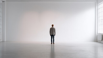Fototapeta premium A man stands in a large empty room