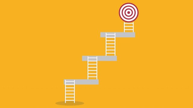 Step ladder and arrow hit target with copy space. 4K animated video.	