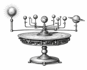 Antique Orrery Solar System Model Vintage Engraved Scientific Instrument Illustration Isolated on White © Stefanina