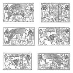 Ancient Mesopotamian Cylinder Seals Depicting Mythological Scenes and Figures