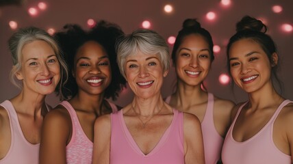 Obraz premium A group of women in pink tank tops are smiling for the camera