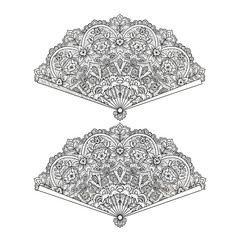 Intricate Floral Fan Ornament, Vintage Decorative Element, Black and White Vector Art