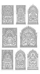 Ornate Indian Temple Relief Carvings: Intricate Stone Panels with Figures and Symbols