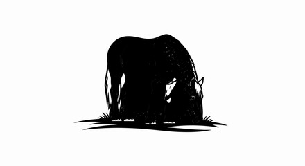 Fototapeta premium A stylized black and white illustration of a horse grazing peacefully on grass