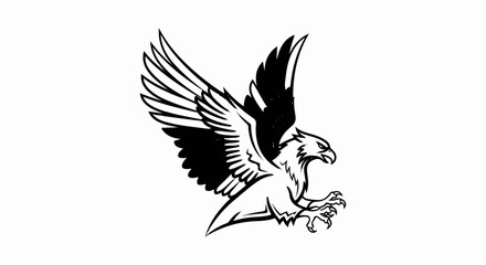 Obraz premium A stylized black and white drawing of a bird of prey in mid-flight