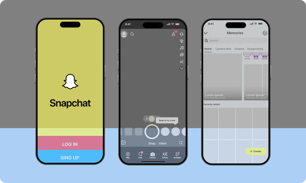 Snapchat app. Screen Intrace Mockup. Snapchat mockup. Snapchat mockup template frame with iPhone 16 pro Max mock up design.	