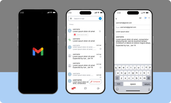 Gmail Template Gmail screen social media, social network interface template. Homepage, Gmail, new and hot, subscription, profile. 
