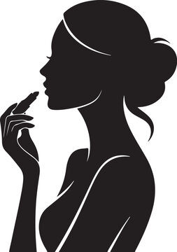 Woman applying lipstick silhouette black white