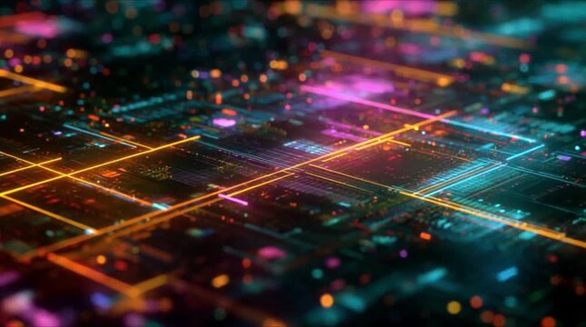 AI logistics optimization with neon data lines and glowing circuit network (AI Generated)
