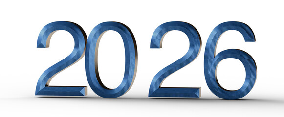 Stylish 3D rendering of the year 2026. A blue textured font stands out against a clean white backdrop, ideal for new yea © vegefox.com