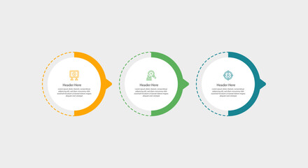 Three circular data visualization diagrams with various icons and text.