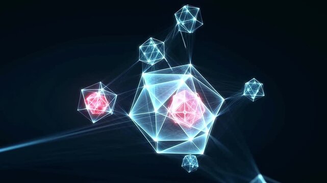 Quantum Walk Algorithm Visualization &ndash; Particle in Superposition Taking Multiple Paths Through a Network of Connected Geometric Nodes

