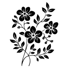 Fototapeta premium Elegant floral line art design, minimalist botanical illustration with blooming flowers and leaves isolated on a white background.