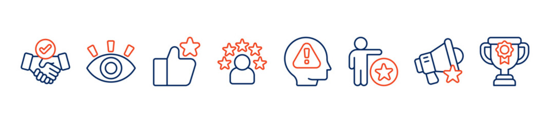 Reputation management banner web icon vector illustration concept with icon of trust, regard, popularity, credibility, impression, position, marketing and brand
