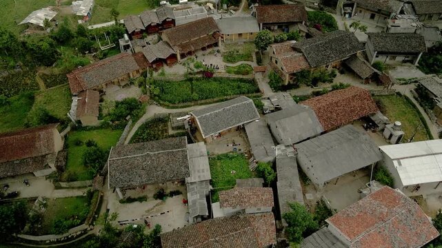 Drone over the Lo Lo Chai village in Lung Cu town Ha Giang loop