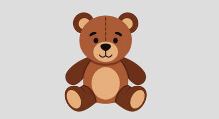 Fototapeta premium Cute cartoon brown teddy bear sitting on white background.